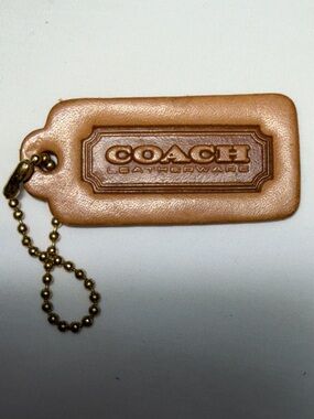 Vintage Coach Leather Key Tag in Tan with Brass Chain
